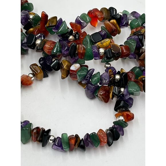 Sterling Silver 925 Multi-Strand Semiprecious Chip Bead Necklace 18” Gemstone - Picture 11 of 12